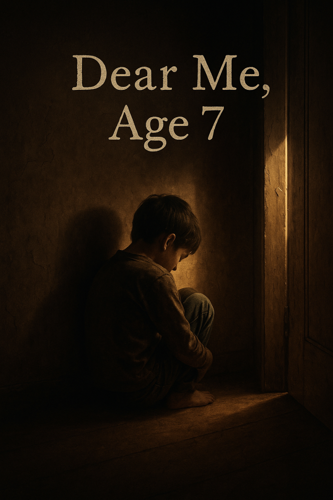 Shadow of a boy sitting in a cupboard with light seeping through, symbolizing childhood trauma.