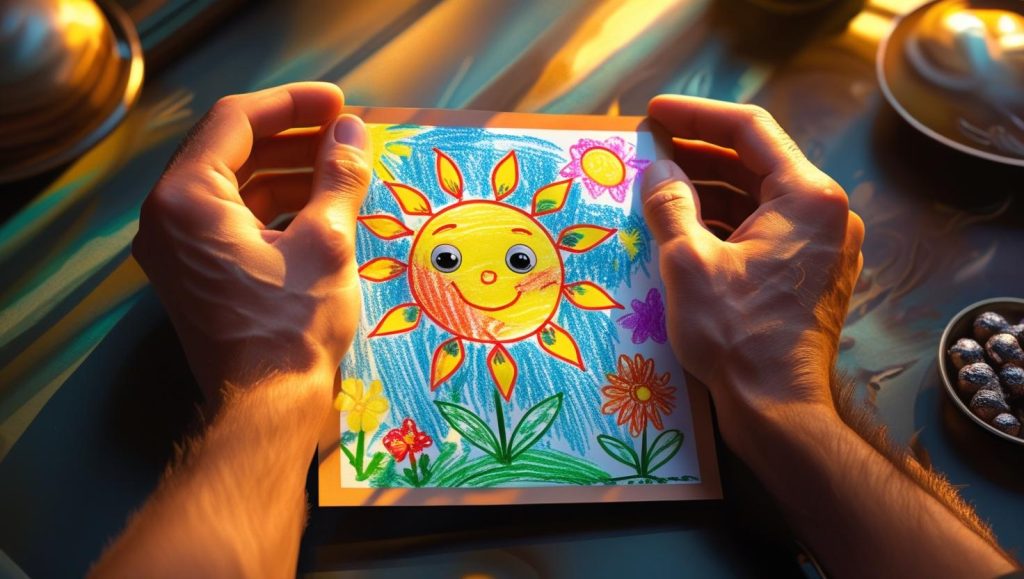 billy coull hands holding a childs drawing